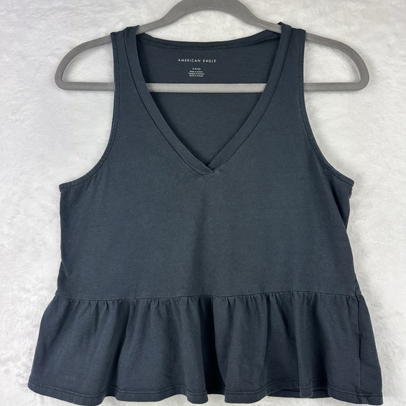 American Eagle Womens Black Tank Cropped Peplum Top Shirt Sz S - Picture 2 of 14